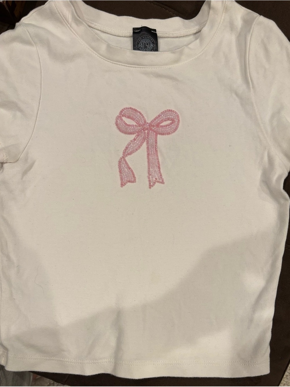 PacSun White Tee with Pink Beaded Bow